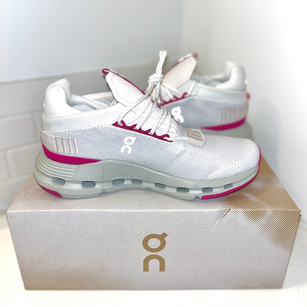 On Cloud Cloudnova White/“Barbie” Pink Running Shoes